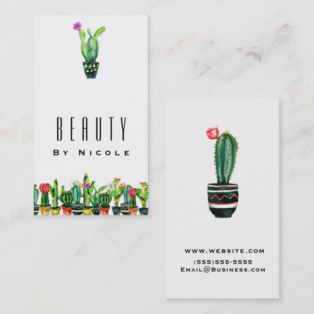 Tarjeta De Visita Cactus Floral Rústico Suroeste Boho Chic (Anverso / Reverso)