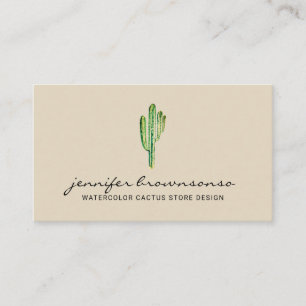 Tarjeta De Visita Cactus Lindo Flor Verde Crema Beige