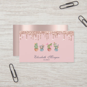 Tarjeta De Visita Cactus Profesional Rosa Dorado con Goteo 