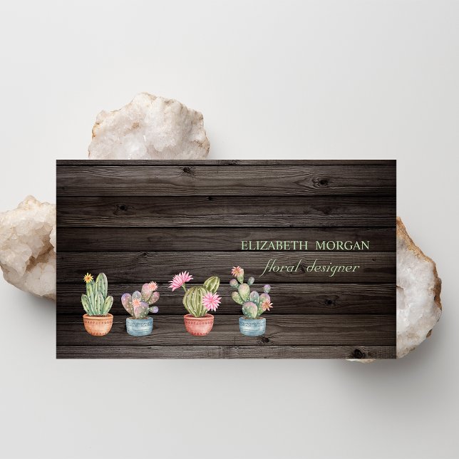Tarjeta De Visita Cactus romántico madera oscura (Subido por el creador)