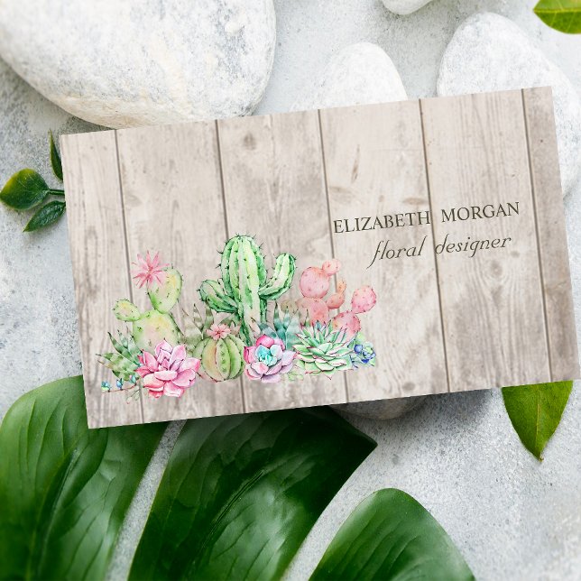 Tarjeta De Visita Cactus Romántico Profesional, Flores, Textura de M (Subido por el creador)