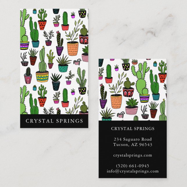 Tarjeta De Visita Cactus Suculent Botanical Plants Doodle Cute (Anverso / Reverso)