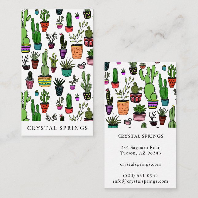 Tarjeta De Visita Cactus Suculent Botanical Plants Doodle Cute (Anverso / Reverso)