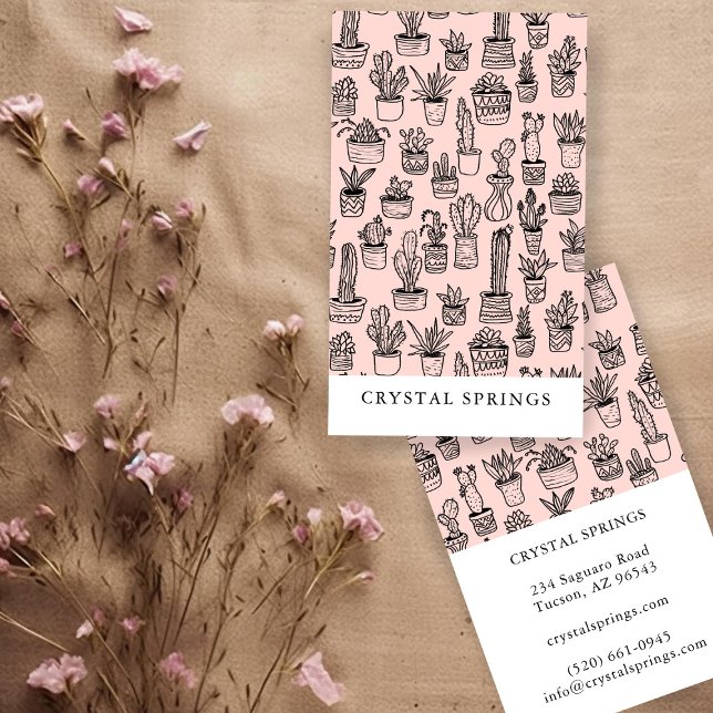 Tarjeta De Visita Cactus Suculent Botanical Plants Doodle Cute (Cactus Succulents Botanical Plants Doodle Cute Business Card
Blush Pink )