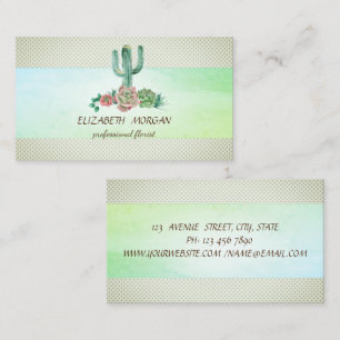 Tarjeta De Visita Cactus Suculento de Elegantes Puntos a Rayas