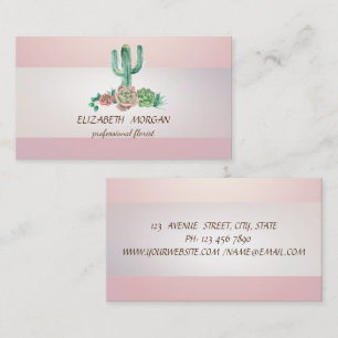 Tarjeta De Visita Cactus Suculento de Franja Elegante Rosa