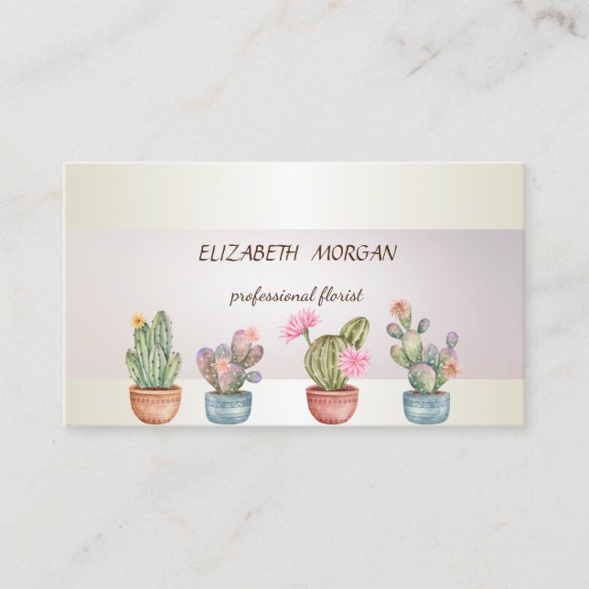 Tarjeta De Visita Cactus Suculento de Franja Moderna (Anverso)