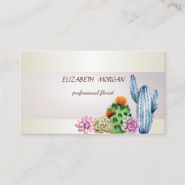 Tarjeta De Visita Cactus Suculento de Raya Elegante Chic (Anverso)