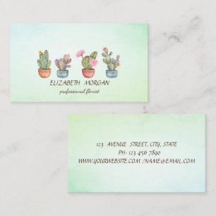Tarjeta De Visita Cactus Suculento Verde Chic 