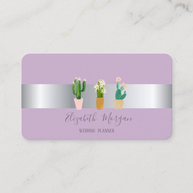 Tarjeta De Visita Cactus Suculento Violeta Profesional Moderno (Anverso)