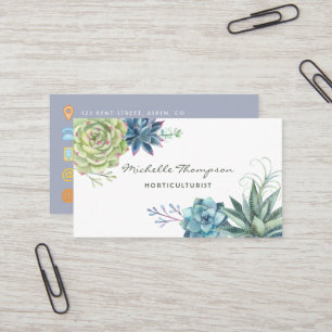 Tarjeta De Visita Cactus Suculentos Desérticos Acuarela