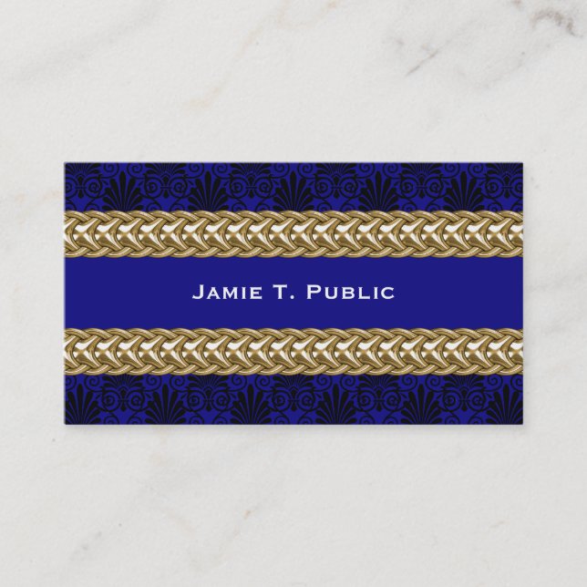Tarjeta De Visita Cadena de oro Royal Blue Damask (Anverso)