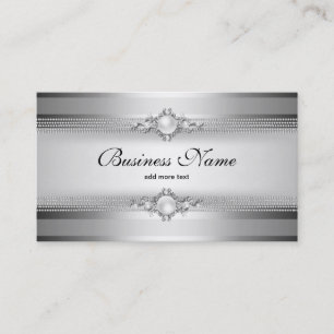 Tarjeta De Visita Cadena de perla de franja blanca gris plateada ele
