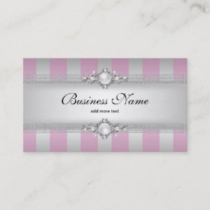 Tarjeta De Visita Cadena de perla de raya blanca gris plateada rosa