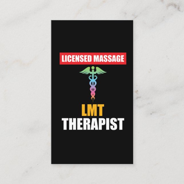 Tarjeta De Visita Caduceo autorizado LMT del terapeuta del masaje (Anverso)