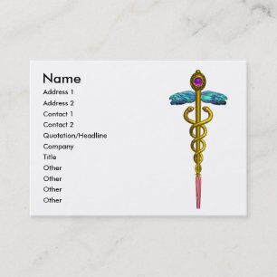 Tarjeta De Visita CADUCEO DE ORO, MÉDICO, SERVICIO MÉDICO Blanco Púr