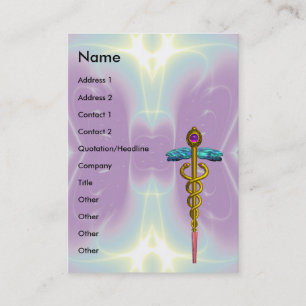Tarjeta De Visita CADUCEO DE ORO,MÉDICO;SERVICIO MÉDICO,Verde azulad