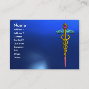 Tarjeta De Visita CADUCEO DE ORO, MÉDICO, SERVICIO MÉDICO Zafiro azu