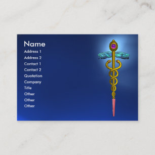 Tarjeta De Visita CADUCEO DE ORO, MÉDICO, SÍMBOLO MÉDICO Zafiro azul