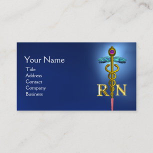 Tarjeta De Visita CADUCEO DE ORO REGISTRADO ENFERMERO SÍMBOLO Azul