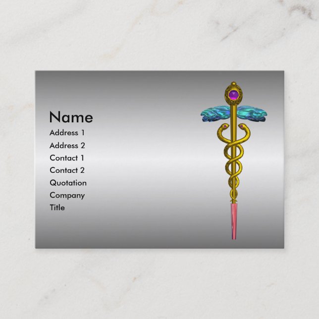 Tarjeta De Visita CADUCEO DE ORO, SÍMBOLO MÉDICO Efecto metálico (Anverso)