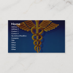 Tarjeta De Visita Caduceo del oro sobre fondo médico azul