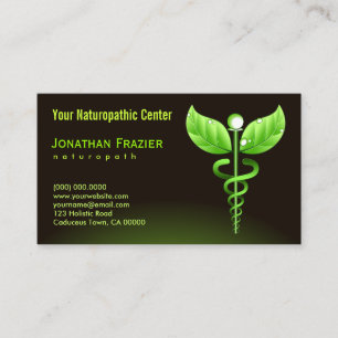 Tarjeta De Visita Caduceo del verde del Naturopath de la medicina