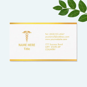 Tarjeta De Visita Caduceo Médico Dorado
