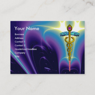 Tarjeta De Visita CADUCEUS, amatista dorada turquasa azul vibrante