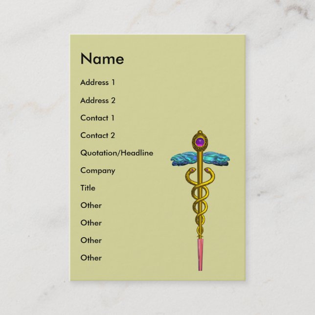Tarjeta De Visita CADUCEUS, amatista oro vibrante (Anverso)