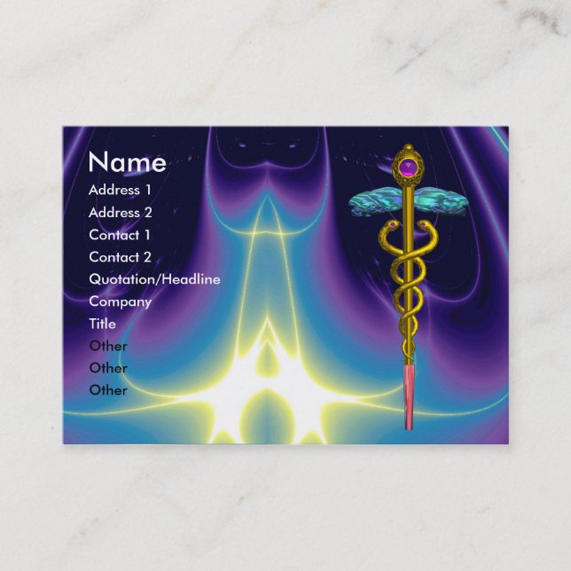 Tarjeta De Visita CADUCEUS, amatista oro vibrante (Anverso)