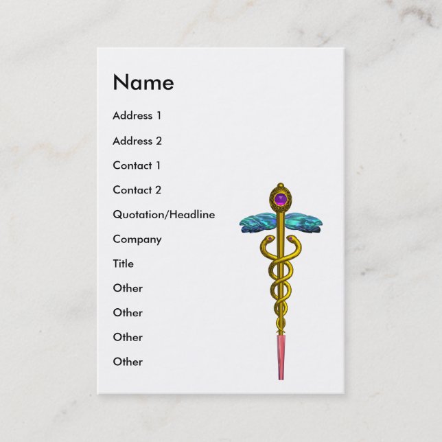 Tarjeta De Visita CADUCEUS, amatista oro vibrante (Anverso)