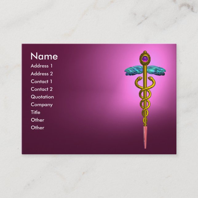 Tarjeta De Visita CADUCEUS AMETHYST oro vibrante violeta púrpura ros (Anverso)