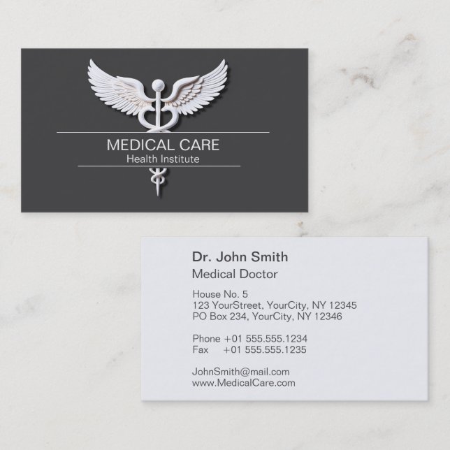 Tarjeta De Visita Caduceus Anthracite Medical (Anverso / Reverso)