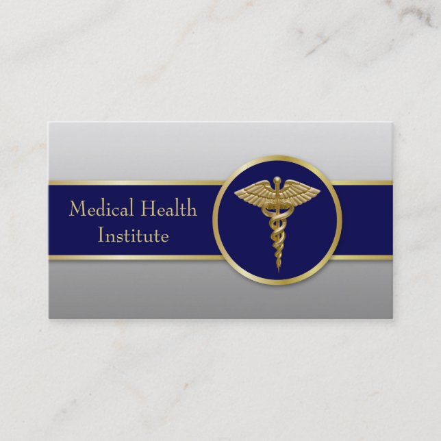 Tarjeta De Visita Caduceus Blue profesional de medicina de oro (Anverso)