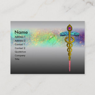Tarjeta De Visita CADUCEUS DE ORO,SERVICIO MÉDICO MÉDICO Gris Metali