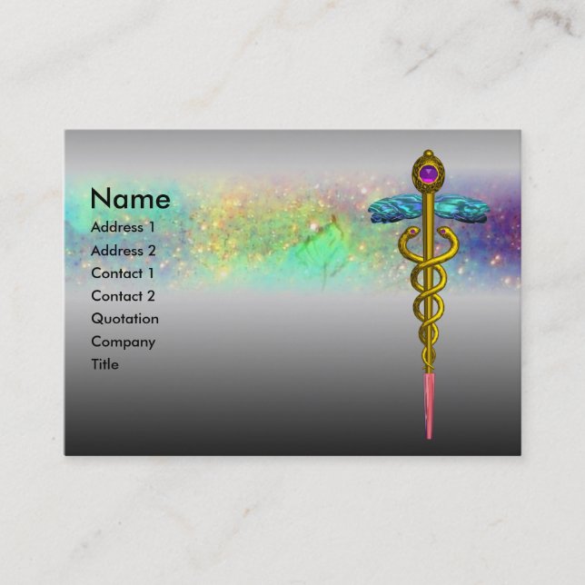 Tarjeta De Visita CADUCEUS DE ORO,SERVICIO MÉDICO MÉDICO Gris Metali (Anverso)