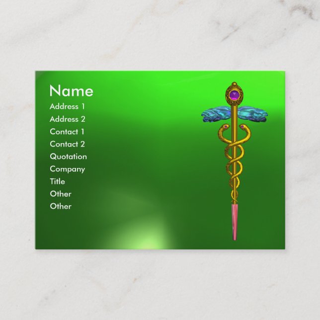 Tarjeta De Visita CADUCEUS EMERALD verde oro vibrante (Anverso)