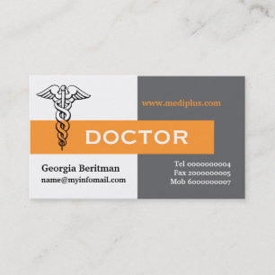 Tarjeta De Visita Caduceus médica gris minimalista, blanco, amarillo