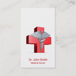 Tarjeta De Visita Caduceus Medical Silver 3D Cruz Roja
