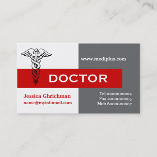 Tarjeta De Visita Caduceus médico gris minimalista, blanco, rojo