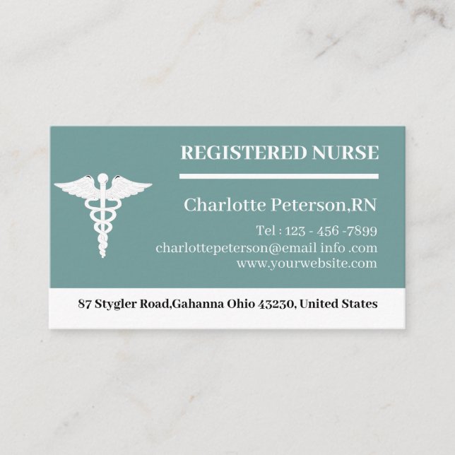 Tarjeta De Visita Caduceus Nurse Médica (Anverso)
