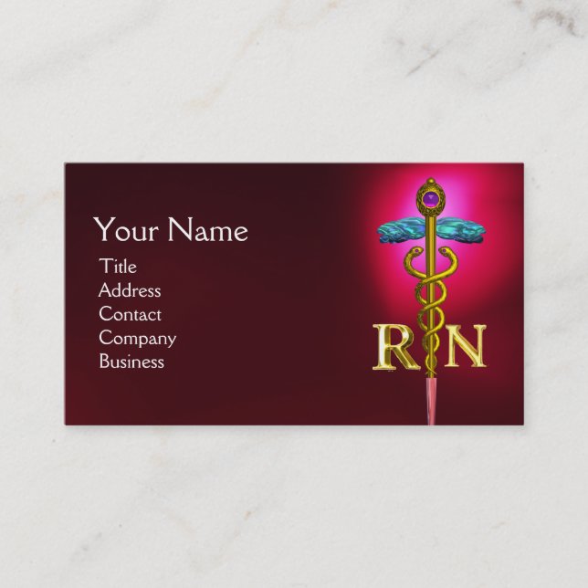 TARJETA DE VISITA CADUCEUS ORO REGISTRADO ENFERMERO SÍMBOLO (Anverso)