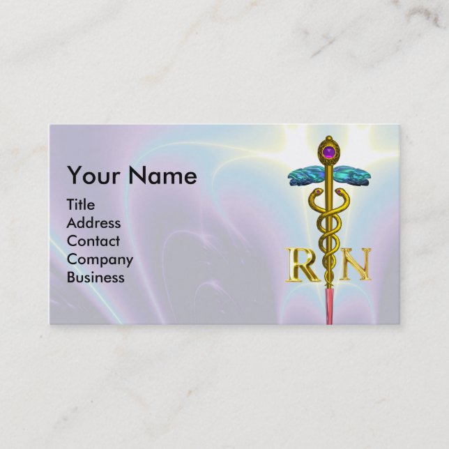 Tarjeta De Visita CADUCEUS ORO REGISTRADO ENFERMERO SÍMBOLO Luz Azul (Anverso)
