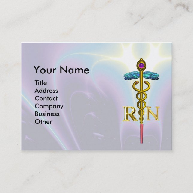 Tarjeta De Visita CADUCEUS ORO REGISTRADO ENFERMERO SÍMBOLO Luz Azul (Anverso)
