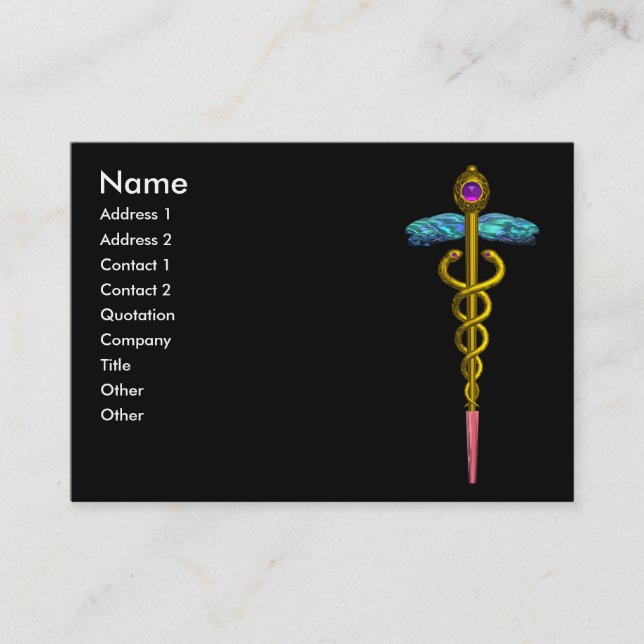 Tarjeta De Visita CADUCEUS, oro vibrante azul rosa negro (Anverso)