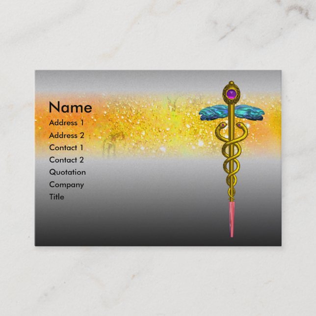 Tarjeta De Visita CADUCEUS, oro vibrante platino metálico ,amatista (Anverso)