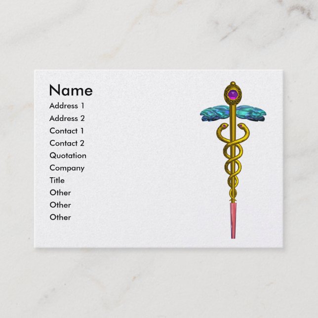 Tarjeta De Visita CADUCEUS, papel de perla vibrante, oro amatista (Anverso)