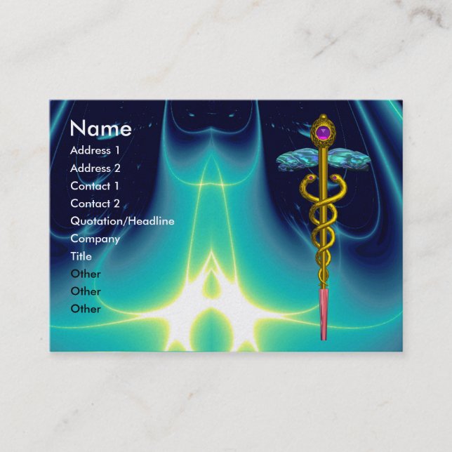 Tarjeta De Visita CADUCEUS, papel metálico de amatista vibrante (Anverso)