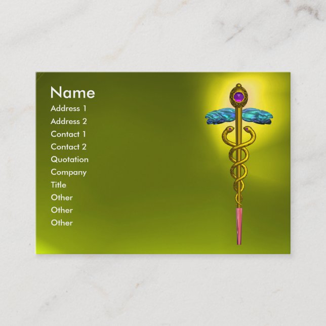 Tarjeta De Visita CADUCEUS, TOPAZ AMARILLO vibrante amatista de oro (Anverso)